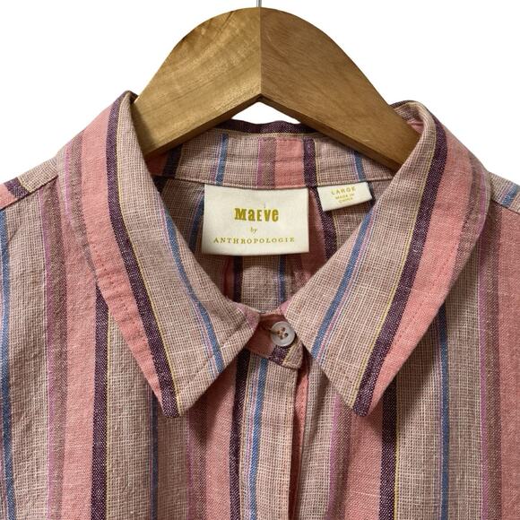 Anthropologie Maeve Womens Stripe Lida Linen Blend Popover Top Size L Pink Boho - Picture 4 of 9